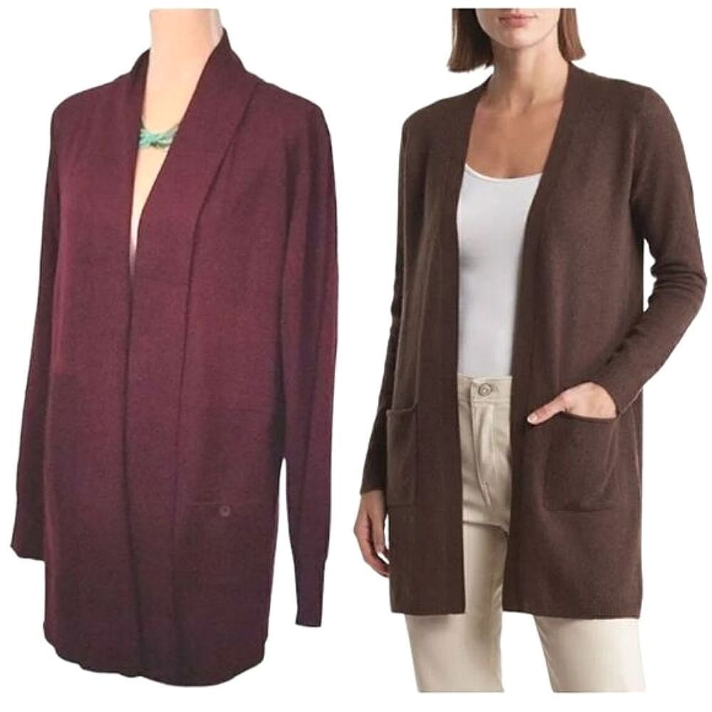 Magaschoni Maroon Open Front Knit Cardigan with Pockets XL NWT